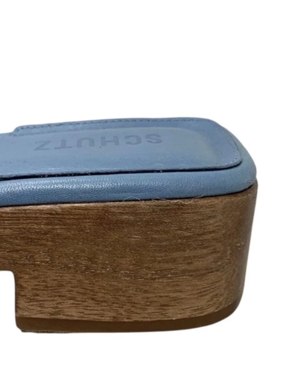 SCHUTZ Summer Jean Blue Suede Studded Wooden‎ Clog Slides